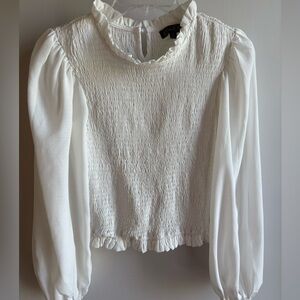 Petal Roz White Ruched long sleeve chiffon top women’s small blouse